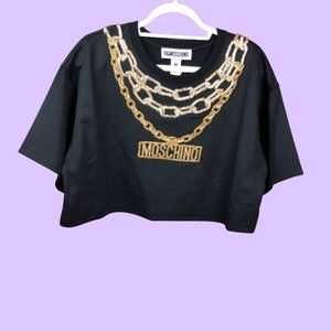 Moschino heavy black crop top with gold embroidery